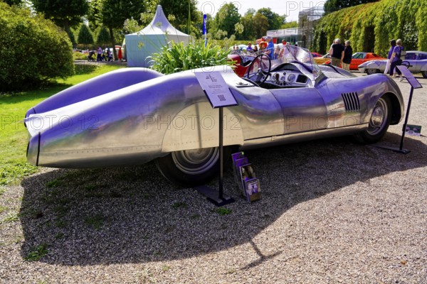 DKW, year of construction 1940, Oldtimer Classic, Gala International Concours d'Elegance Schwetzingen 2025, Germany, Europe, Innovatively designed, futuristic vehicle with metallic lustre on display