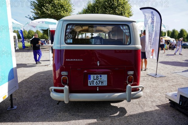 Oldtimer Classic, Gala International Concours d'Elegance Schwetzingen 2025, Germany, Europe, VW Bulli classic car from behind, on display at an outdoor event