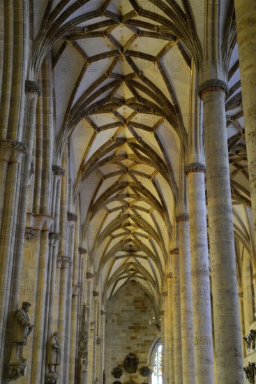 The interior of the largest Protestant church in Germany. It has the world's highest church tower, Ulm Minster, Germany, Europe, Imposing Gothic vaulted structure with arches and columns, Ulm