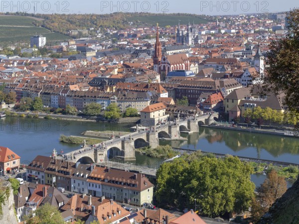Aerial view of Wuerzburg, a franconian city in Bavaria, Germany