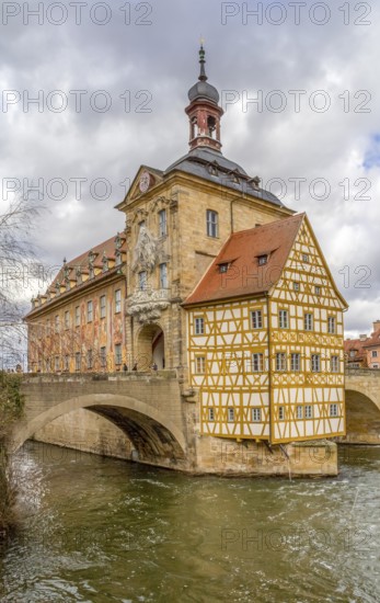 Idyllic riverside scenery in Bamberg, a town in Upper Franconia, Germany