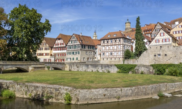 City view of a town named Schwaebisch Hall in Southern Germany at summer time
