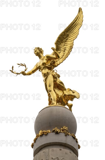 Golden angel sculpture in Reims in France, isolated in white back