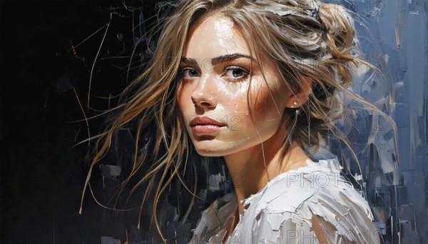 AI generated image showing the portrait of a painted young woman