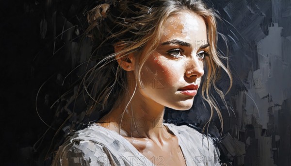 AI generated image showing the portrait of a painted young woman