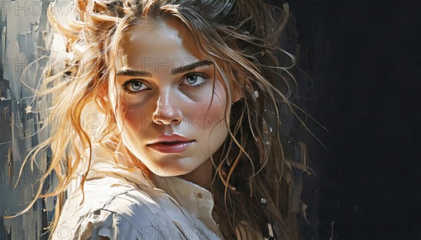 AI generated image showing the portrait of a painted young woman