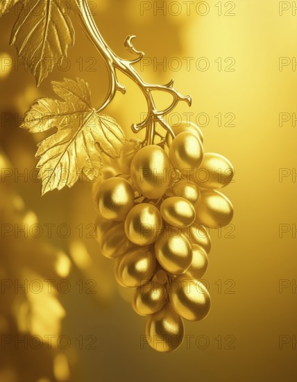 AI generated image showing golden grapes in shiny back