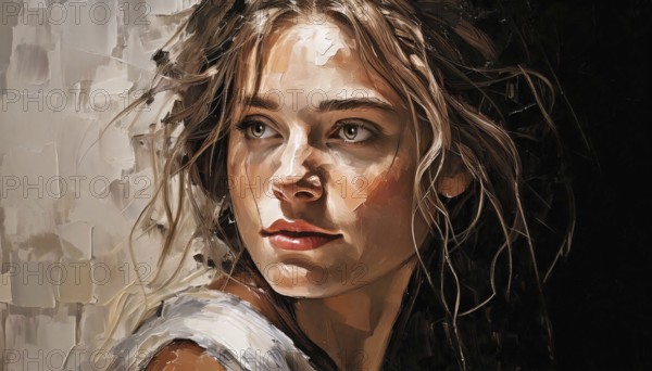 AI generated image showing the portrait of a painted young woman