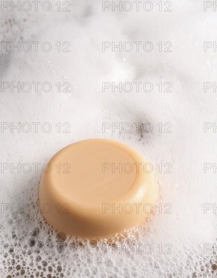 AI generated closeup image showing a soap bar and foam