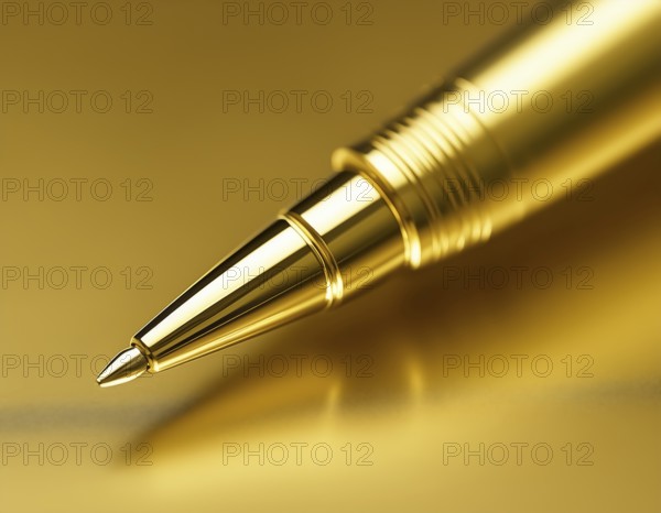 AI generated image showing a golden ballpoint pen closeup in golden ambiance