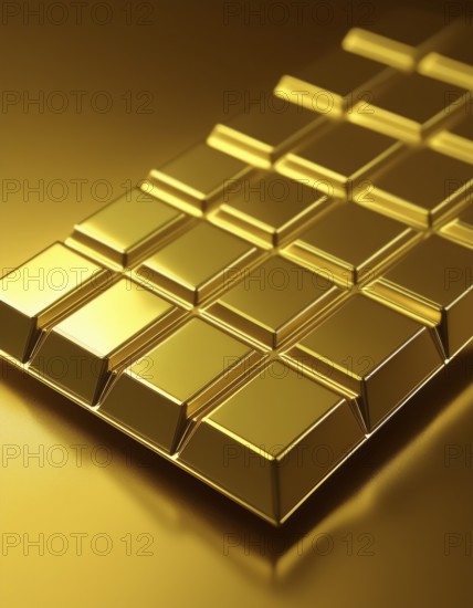 AI generated image showing a golden chocolate bar in shiny ambiance