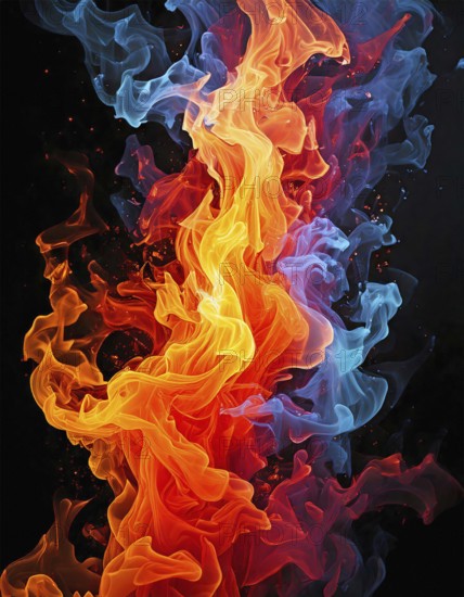 AI generated image showing flames and smoke in dark ambiance