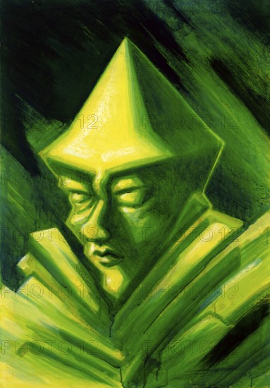 Strange picture painted by me showing the face of a green gnome