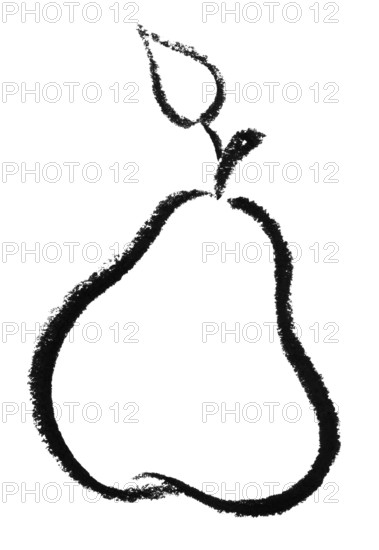 Crayon-sketched pear