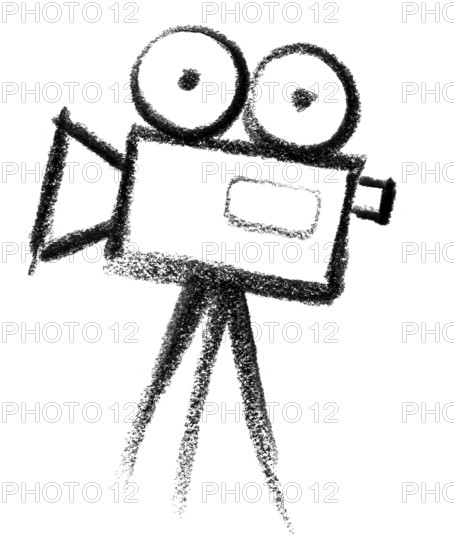 Crayon-sketched illustration of a film camera