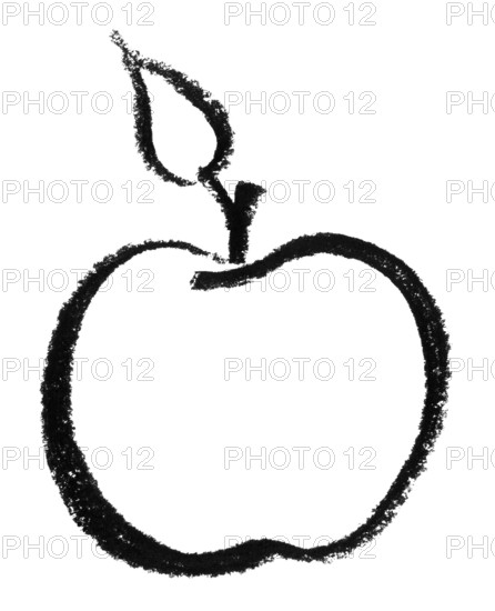 Crayon-sketched apple in white back