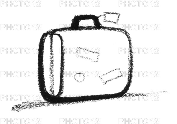 Crayon-sketched suitcase