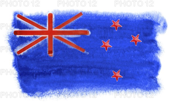 Watercolor illustration of the New Zealand flag