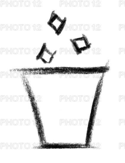 Crayon-sketched illustration of a wastebasket