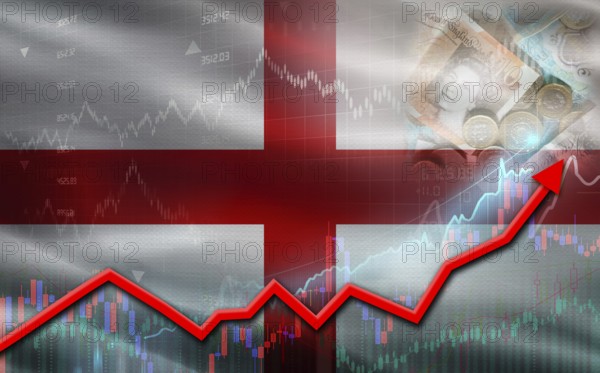 England economic growth on financial graph. England financial growth on market graph