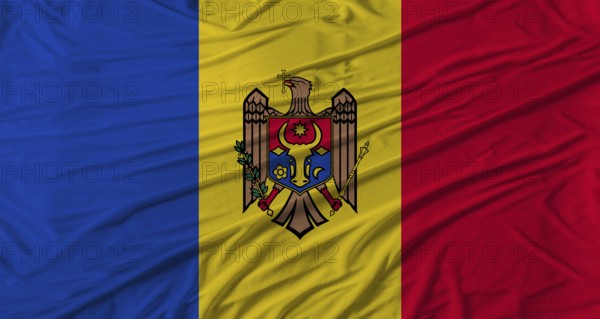 Moldovan flag waving. Flag of Moldova with cloth texture