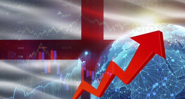 Global financial growth with England flag. Financial growth with England flag on economic background