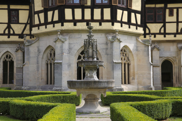 Bebenhausen Monastery, well house, half-timbered building, Gothic cloister, sacred building, historic building, architecture, former Cistercian abbey, medieval monastery, cloister garden, well, listed building, Bebenhausen district of the university town of Tübingen, Schönbuch, Baden-Württemberg, Germany