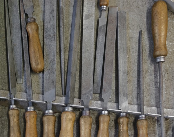 Detail of various old rasps and files