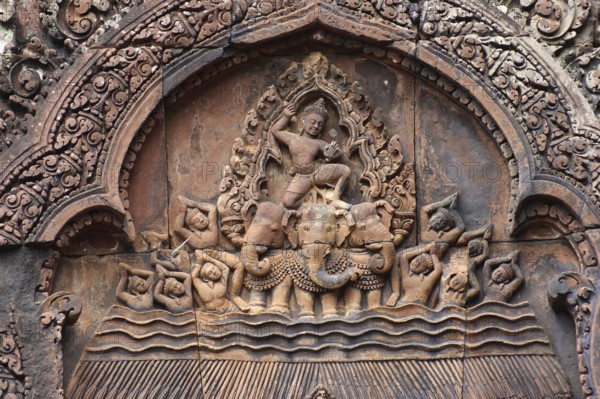 Architectural detail at Banteay Srei, a historic temple in Cambodia