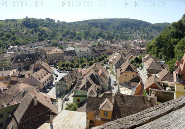 Aerial view of Sighisoara, a city in Transylvania located in Romania