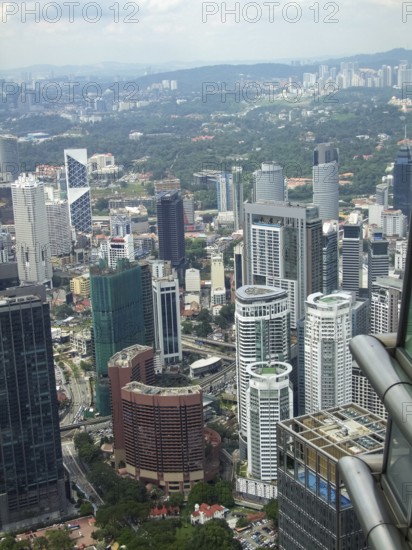 High angle aerial view around Kuala Lumpur City Centre in Malaysia