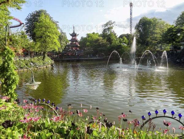 Idyllic scenery around Tivoli Gardens in Copenhagen, the capital city of Denmark