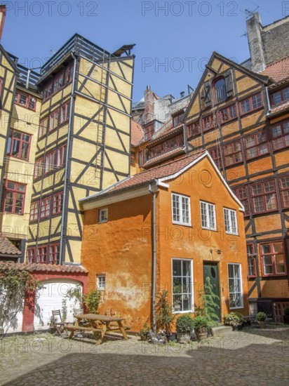 Colorful half timbered houses in Copenhagen, the capital city of Denmark