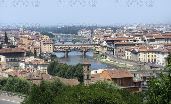 Sunny illuminated panoramic view of Florence in Tuscany Italy