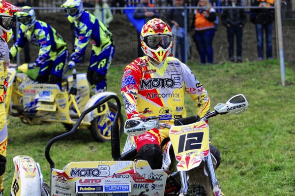 Motocross, Rudersberg, Baden-Württemberg, Germany, Europe, Rider on a motocross bike with sidecar during a race on grass, Rudersberg motocross