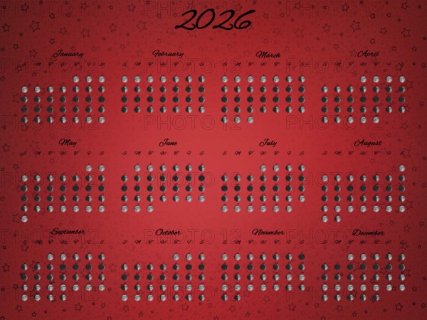 Lunar Phases Calendar, Full Year 2026 Daily Moon Phases, New Year Edition