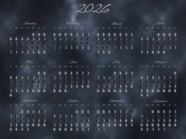 Lunar Phases Calendar, Full Year 2026 Daily Moon Phases