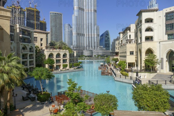Scenery with Burj Khalifa building around the Burj Khalifa park in Dubai, the most populous city in the United Arab Emirates