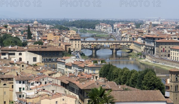 Sunny illuminated panoramic view of Florence in Tuscany Italy