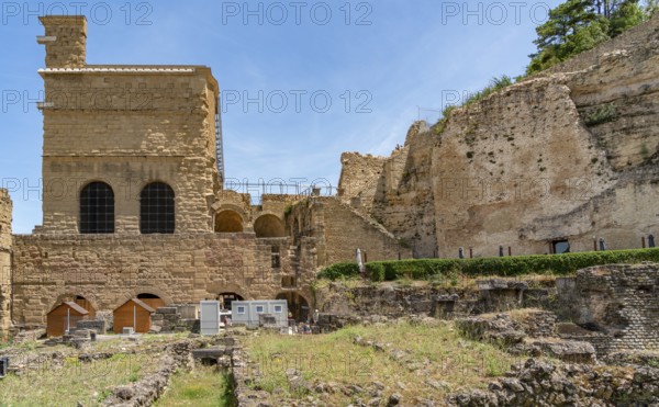 Scenery around the Roman Theatre of Orange, a commune in the Provence region in southeastern France at summer time