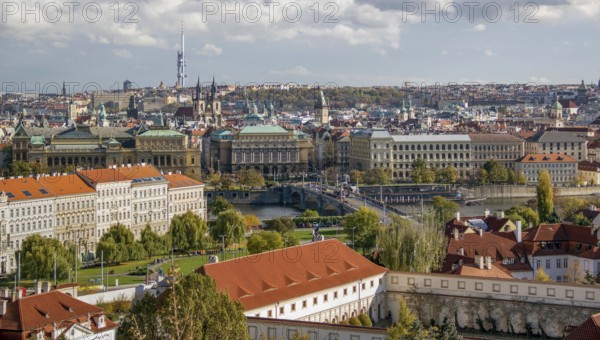 Aerial view of Prague, the capital of the Czech Republic at autumn time