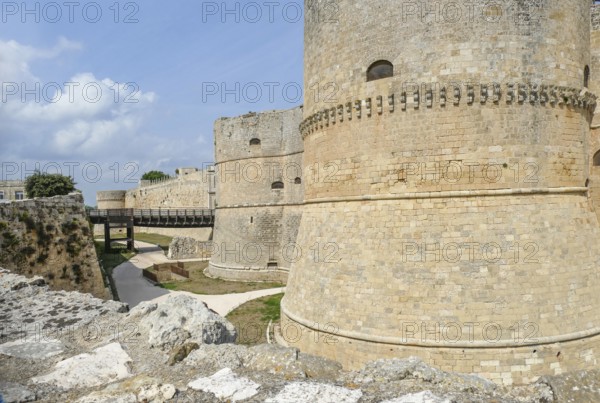 Scenery around the fortress Castello Aragonese in Otranto, a town in Apulia, Southern Italy