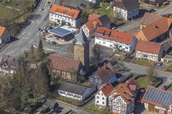 Aerial view, Protestant church Affoldern in Edertal, Bruchstein church, district Waldeck-Frankenberg in North Hesse, Hesse, Germany, Edertal, DEU, Europe, birds-eyes view, aerial photograph, aerial photography, aerial photography, overview, bird's eye view