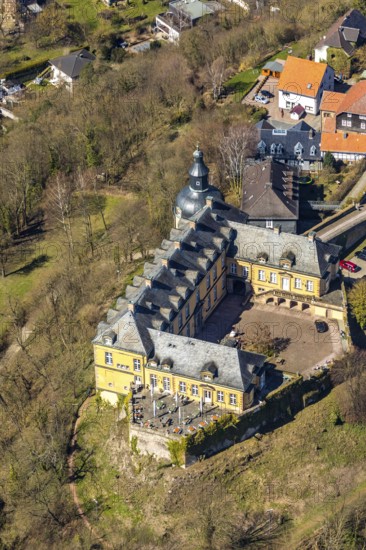 Aerial view, Altwildungen with Friedrichstein Castle in Bad Wildungen in Hesse. Bad Wildungen, spa centre and state bath in the district of Waldeck-Frankenberg, North Hesse, Hesse, Germany, Bad Wildungen, DEU, Europe, birds-eyes view, aerial view, aerial photography, aerial photography, overview, overview, bird's eye view