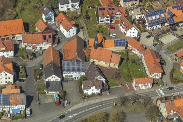 Aerial view, Giflitz in Edertal with village church, district Waldeck-Frankenberg in North Hesse, Hesse, Germany, Edertal, DEU, Europe, birds-eyes view, aerial view, aerial photography, aerial photography, overview, bird's eye view