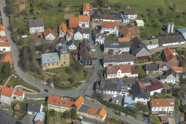 Aerial view, Bergheim church in Edertal, Waldeck-Frankenberg district in North Hesse, Hesse, Germany, Edertal, DEU, Europe, birds-eyes view, aerial photograph, aerial photography, aerial photography, overview, bird's eye view