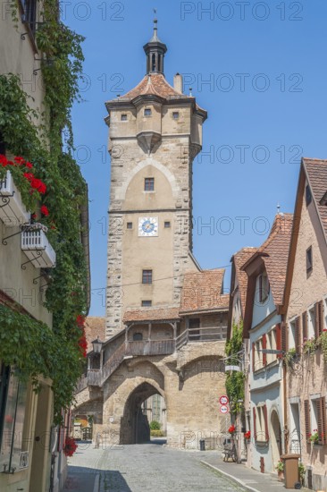 City view with town gate in Rothenburg ob der Tauber, a town in Middle Franconia in Bavaria, Germany
