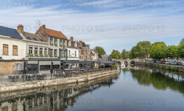 Impression around Quai Belu on the banks of the Somme in Amiens, a city and commune in northern France. It is the capital of the Somme department in the region of Hauts-de-France