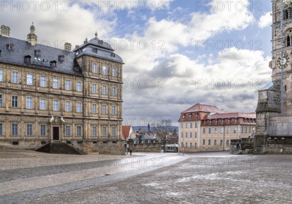 Old town scenery including the New Residence around the Domplatz in Bamberg, a town in Bavaria