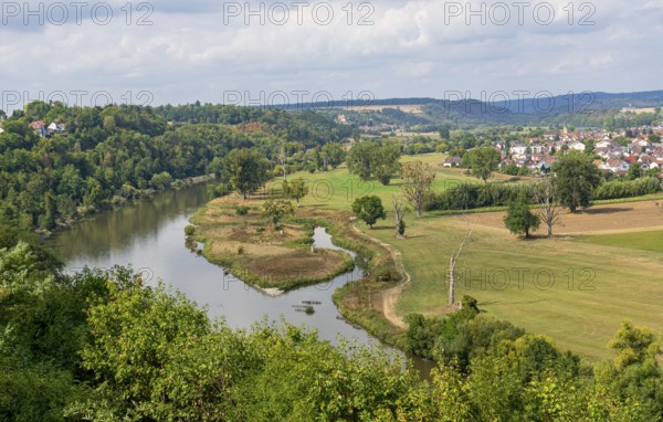 High angle scenery around Offenau, seen from Bad Wimpfen, a historic spa town in the district of Heilbronn in the Baden-Wuerttemberg region of southern Germany